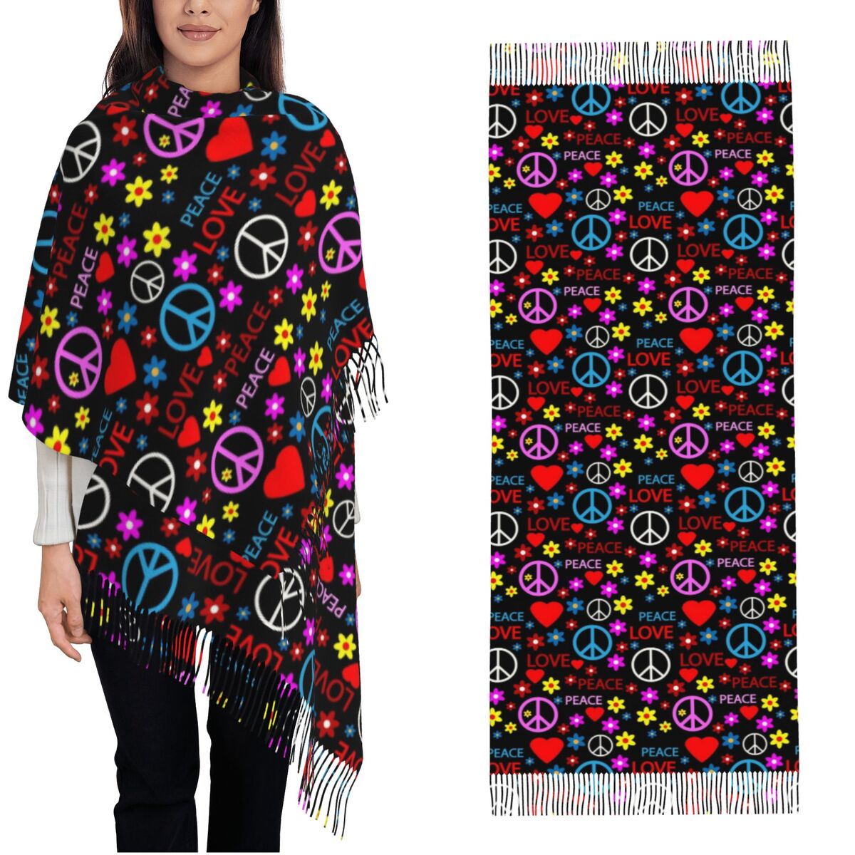 Pashmina Wrap Large - Peace Foral Love Pattern Scarf for