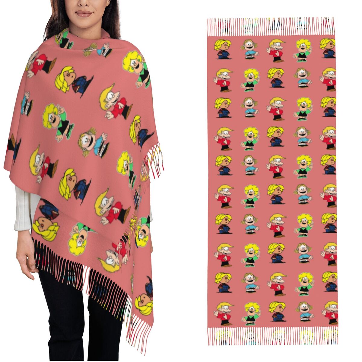 Pashmina Wrap Large - Womens Tassel Scarf Mafaldas Characters Large