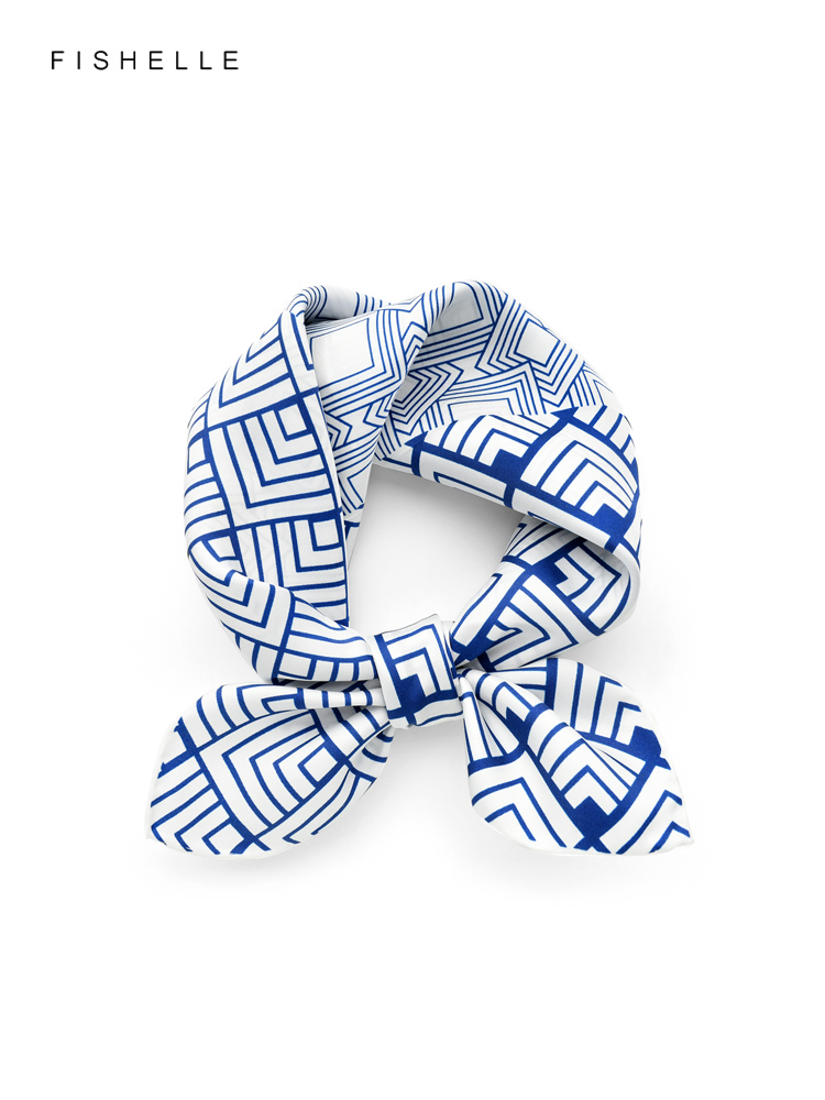 Face Scarf Mask - Geometric printed real silk twill scarf