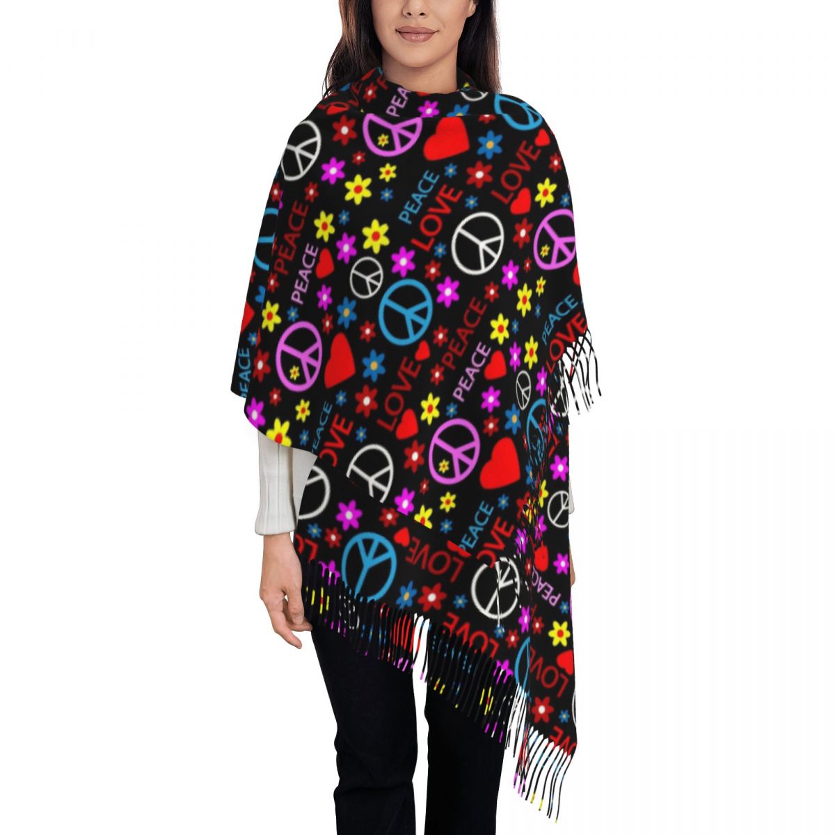 Peace Foral Love Pattern Scarf - Pashmina Wrap Large ulasan dan harga