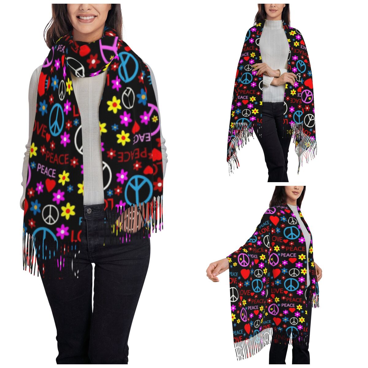 Peace Foral Love Pattern Scarf - Pashmina Wrap Large ulasan dan harga