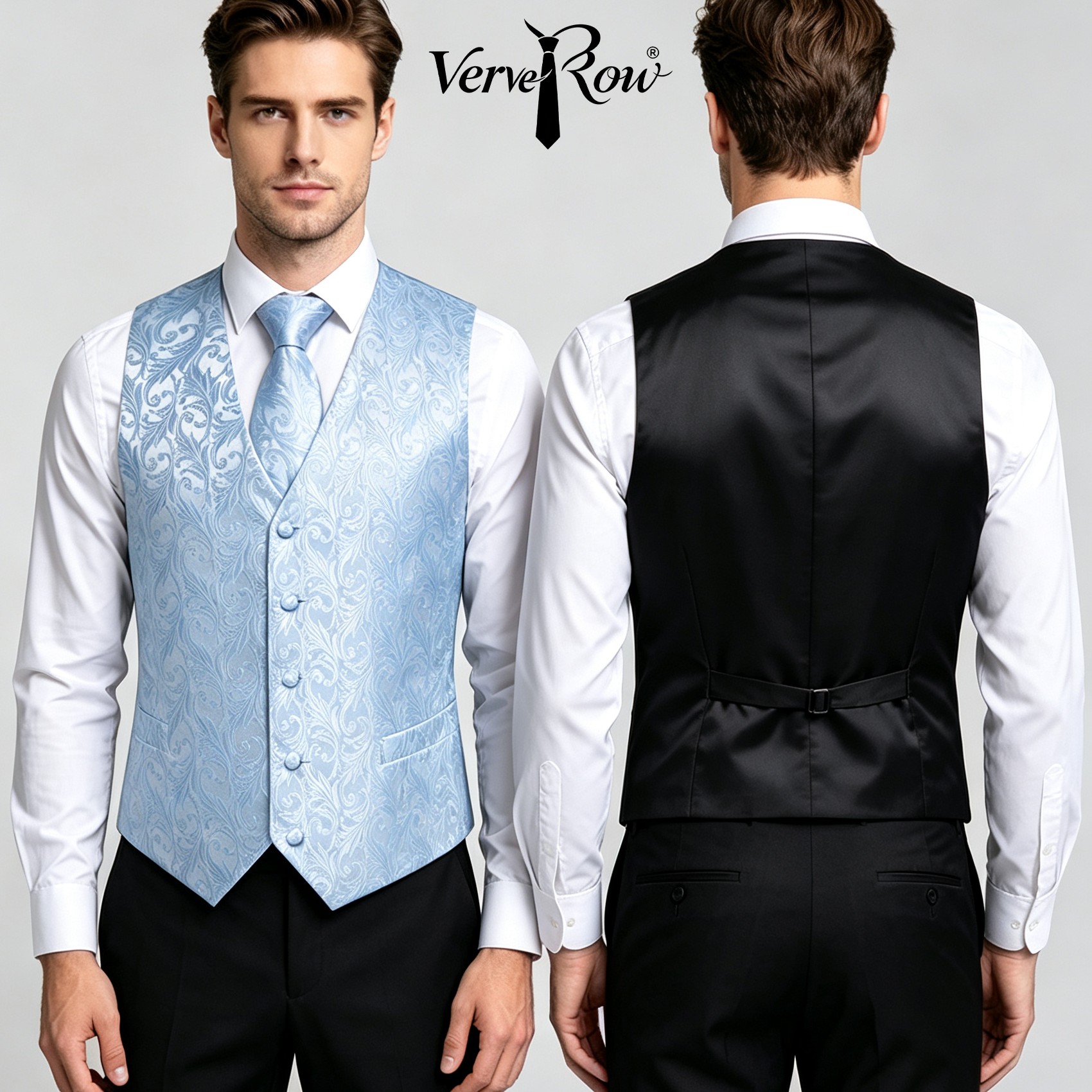 Light Blue Jacquard Vest Tie P - Pocket Square Set ulasan dan harga