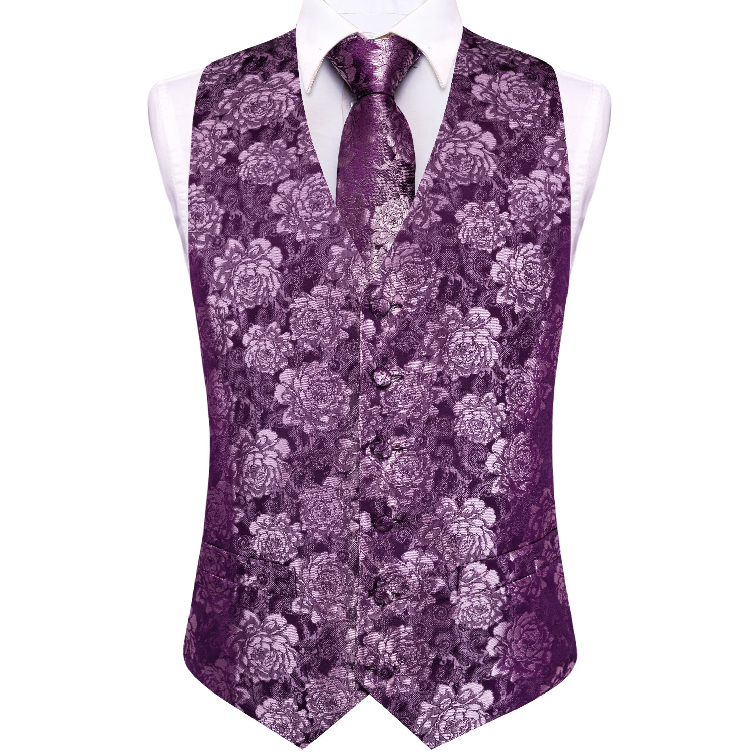 Purple Floral Rose Mens Waistc - Pocket Square Set ulasan dan harga