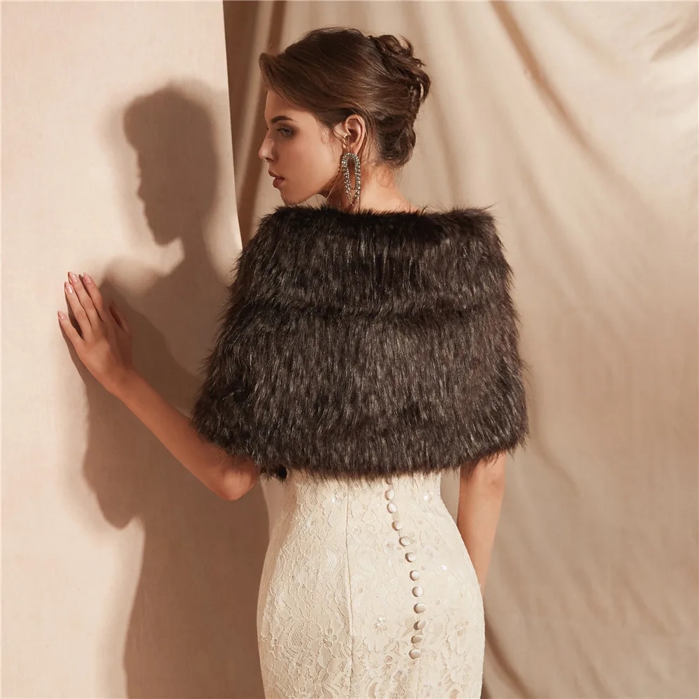 Elegant Faux Fur Bridal Wrap - - Stole Wedding Shawl ulasan dan harga