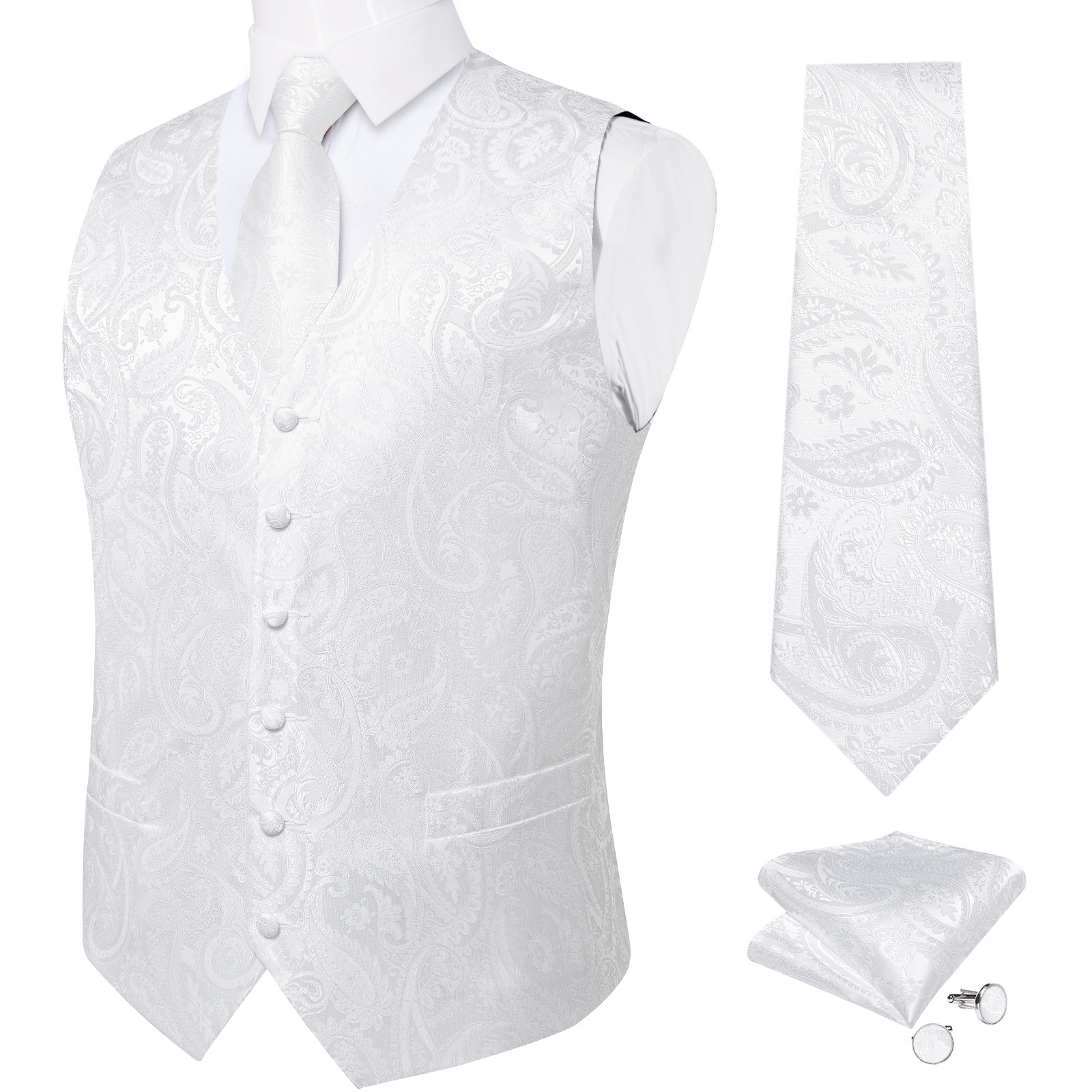 Pure White Wedding Vest for Ma - Pocket Square Set ulasan dan harga