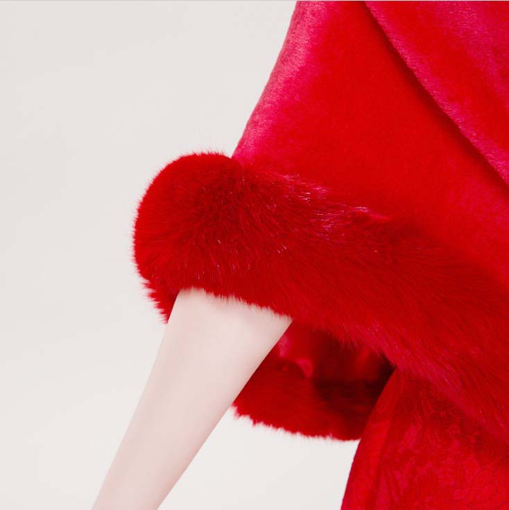 Red Bridal Wraps Winter Faux F - Stole Wedding Shawl ulasan dan harga